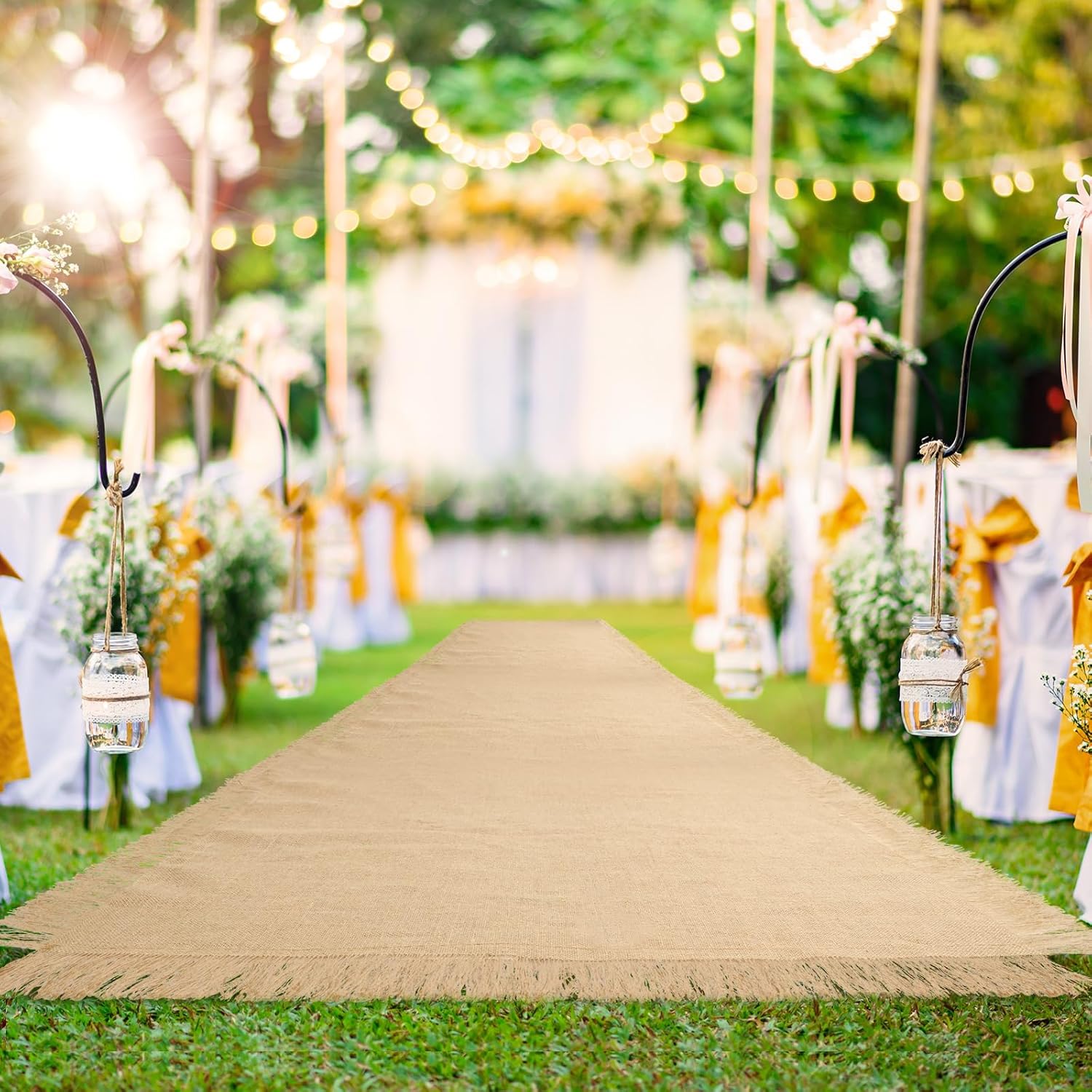 VitalCozy Jute Wedding Aisle Runner 40 x 50 Fringed