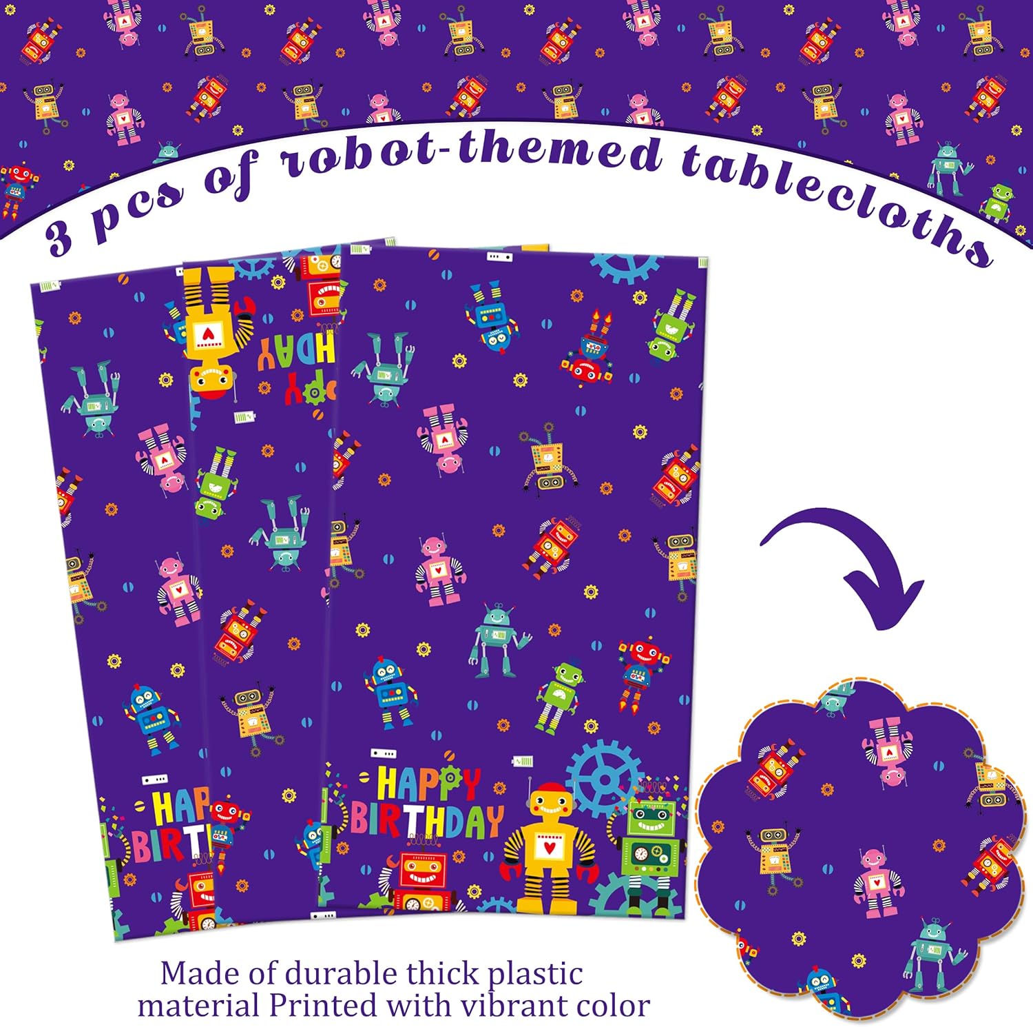 3Pcs Robot Birthday Tablecloths with Happy Birthday Design