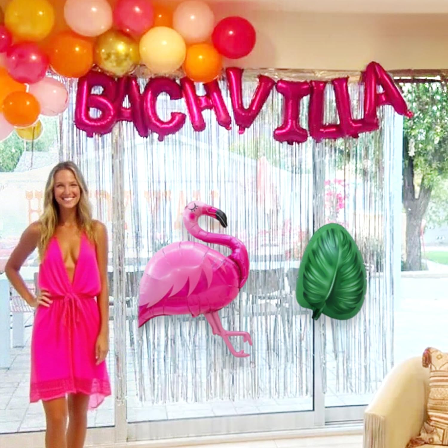 Bach Villa Balloon Banner Flamingo Palm Tree Decor
