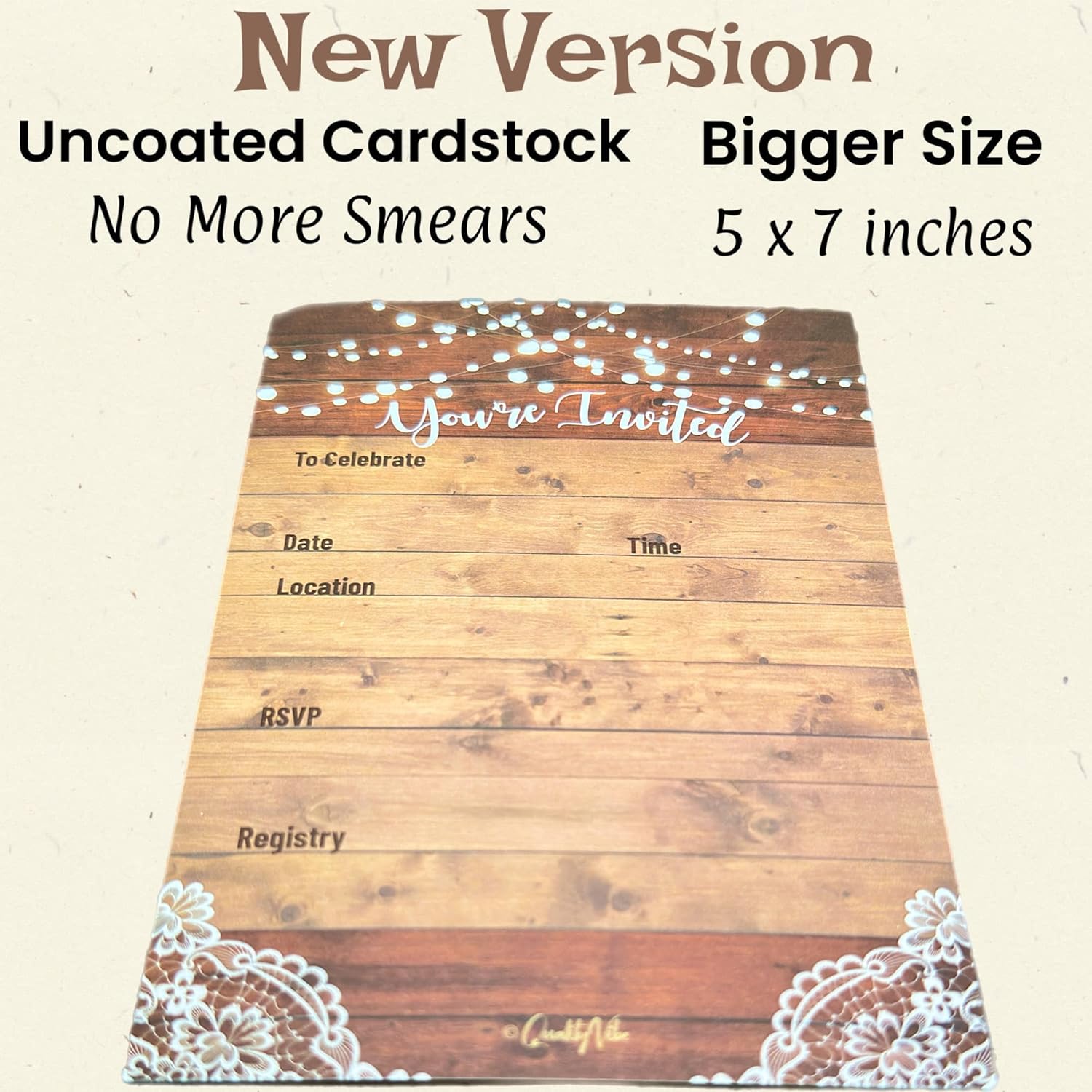 25 Rustic Invitations with 25 Envelopes for Events
