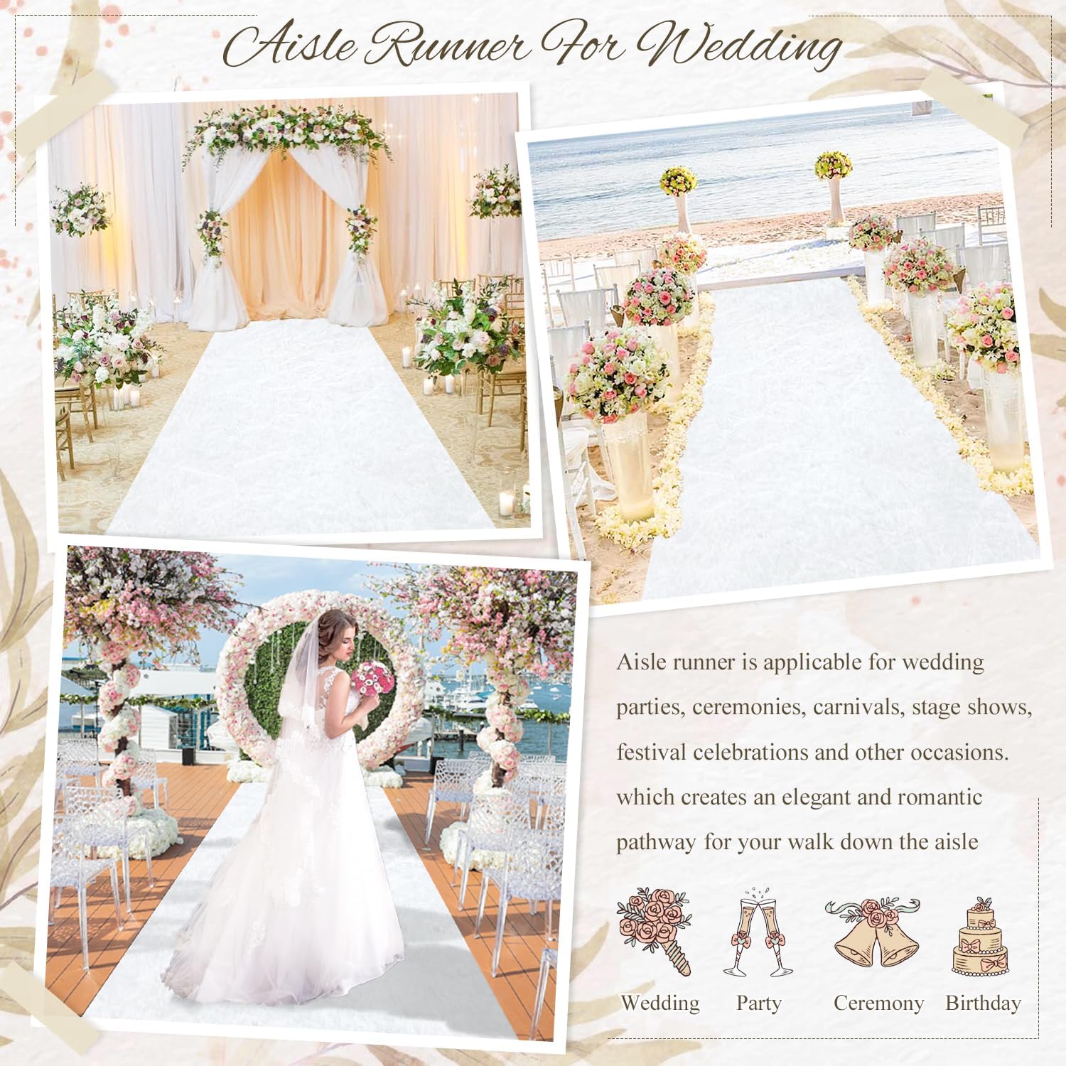 MODFUNS White Aisle Runner for Wedding Ceremony 5FTx15FT