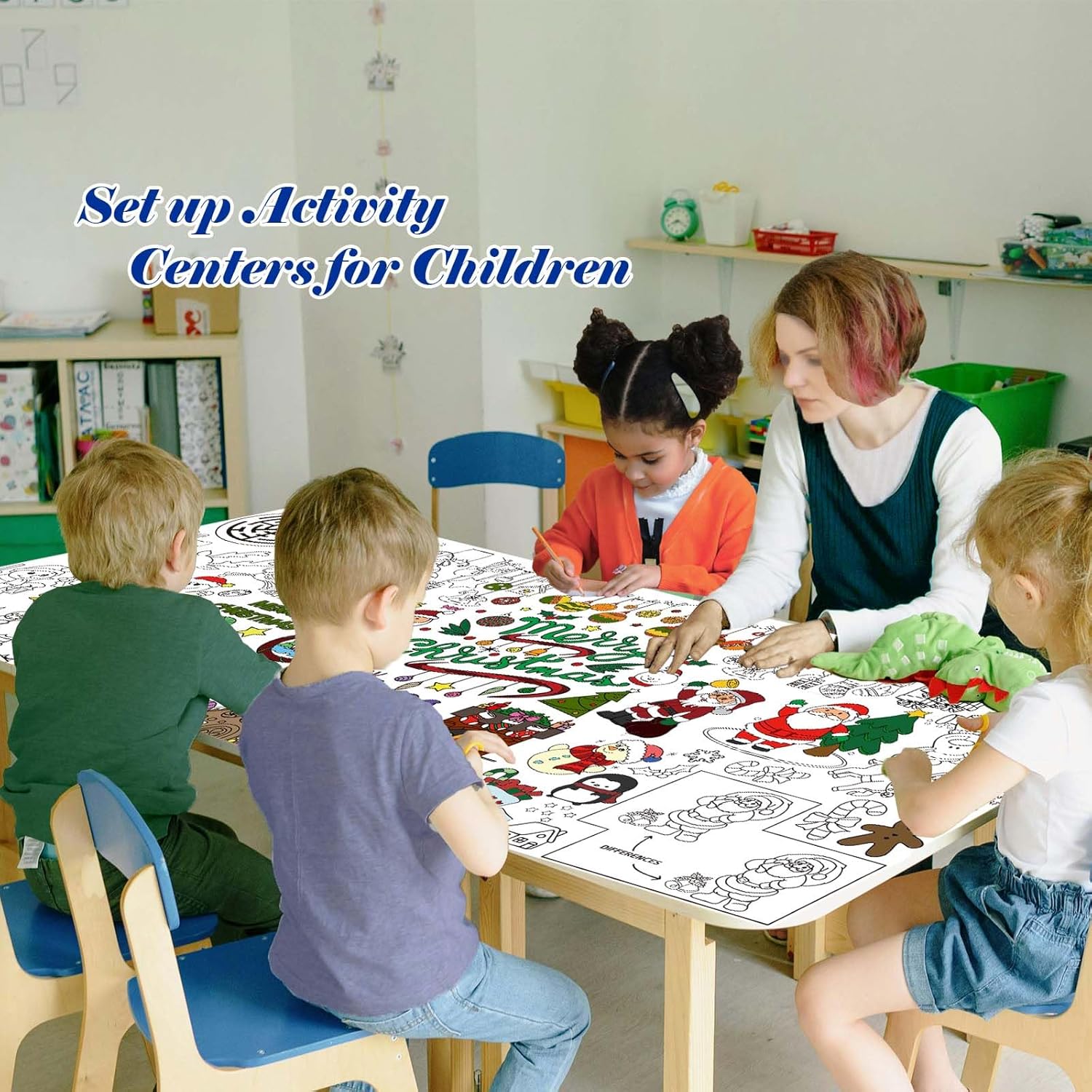 Dozobeede Christmas Coloring Poster 35x72 Inch Tablecloth