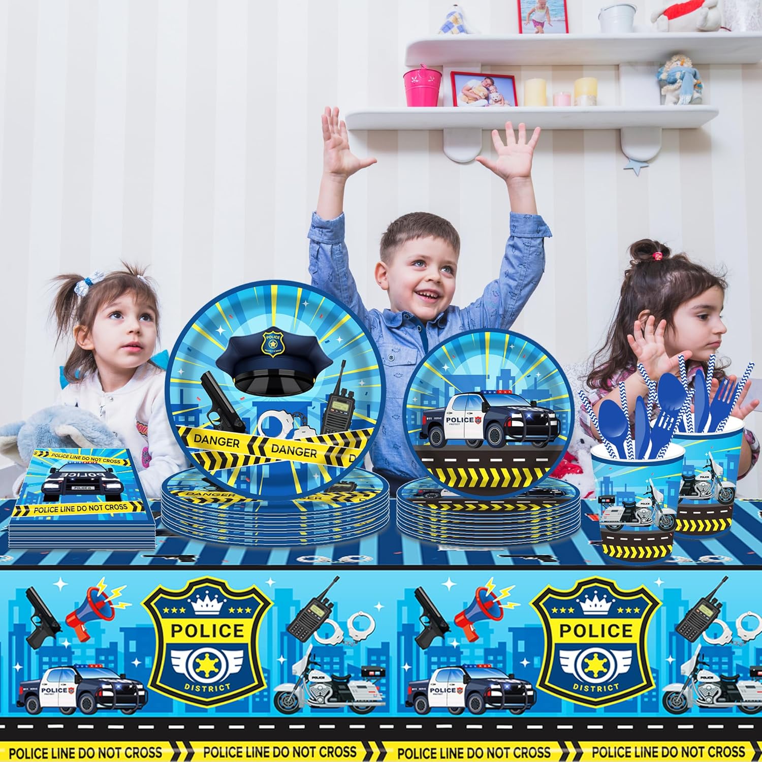 2 Pack Police Cartoon Plastic Tablecloths 86x51 Inches