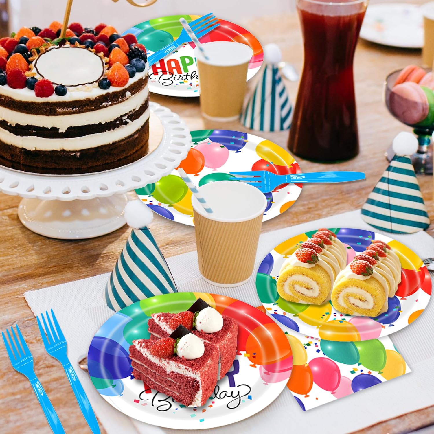 96Pcs Happy Birthday Party Tableware Set with Balloons