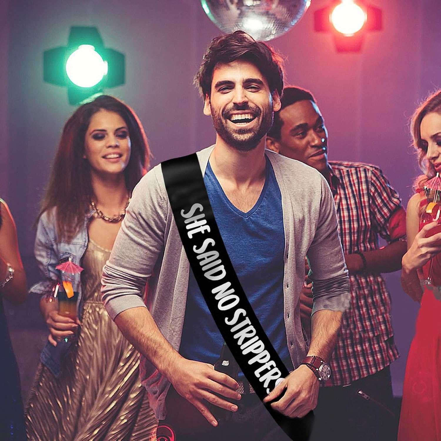 Groom Sash with She Said No Strippers - Black Silver