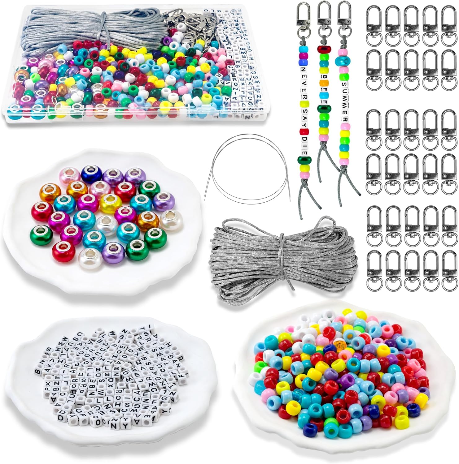AOUXSEEM DIY Beaded Keychain Kit with Letters and Swivel Clasp