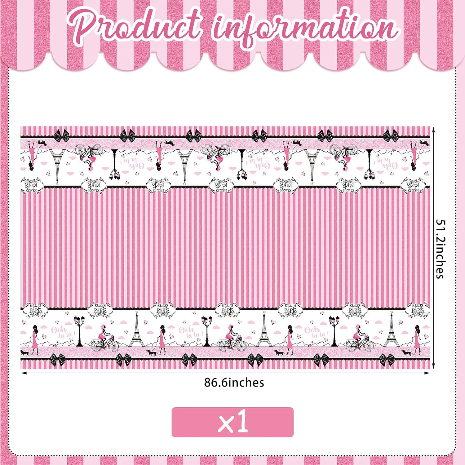 Irenare Paris Theme Pink Tablecloth for Girls Party Decorations