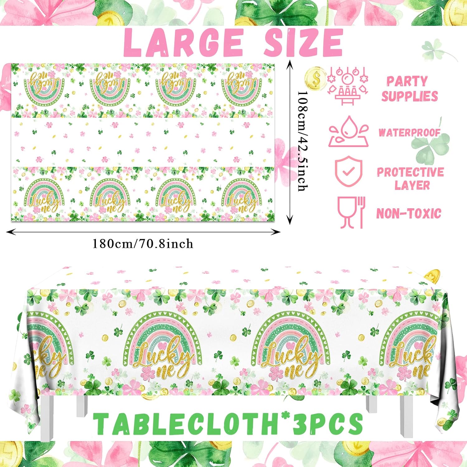Lucky One St Patricks Day Tablecloth Set 3pcs for 1st Birthday