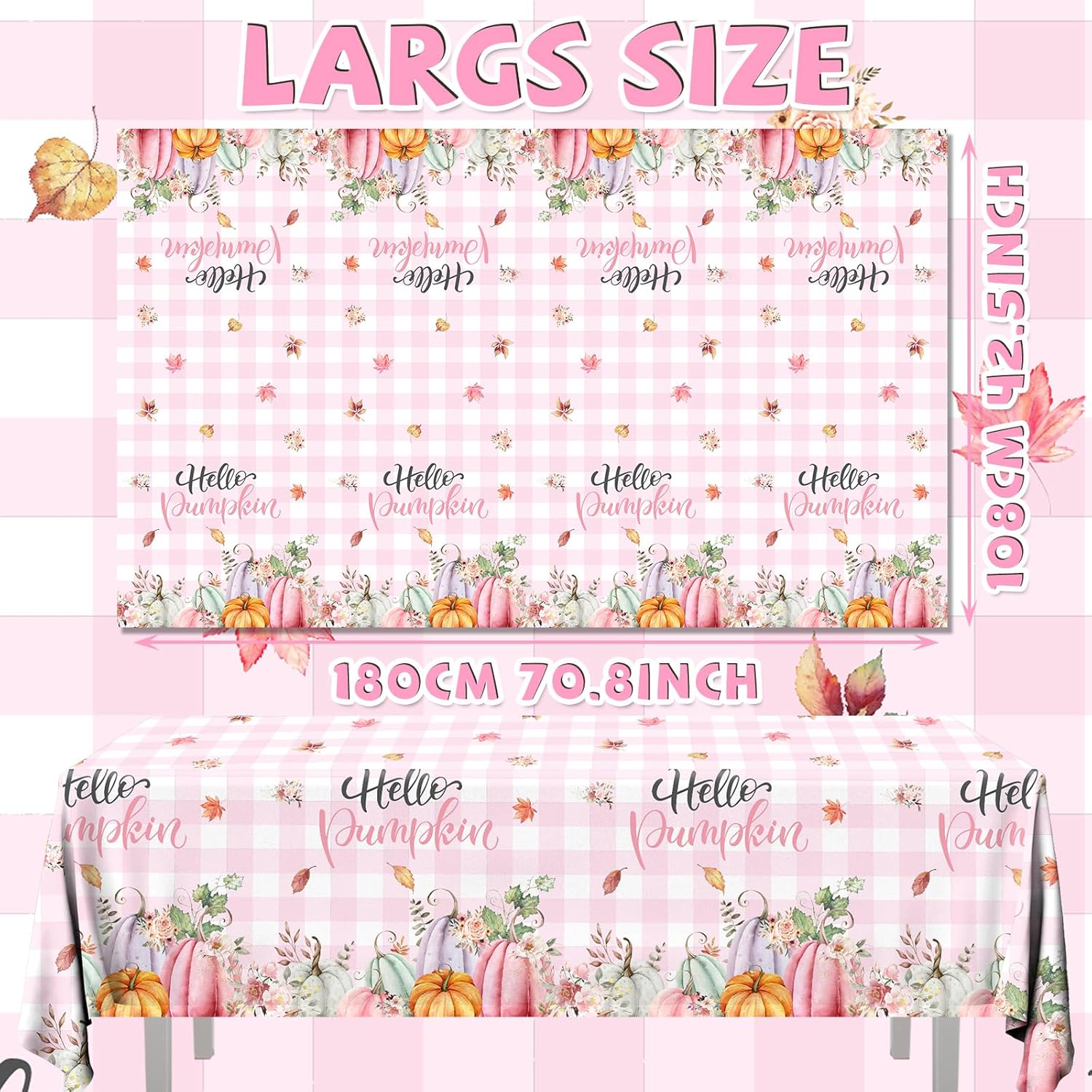 Lenyunge Fall Tablecloths 3pcs Pink White Checkered Plaid Tablecloth Rectangle