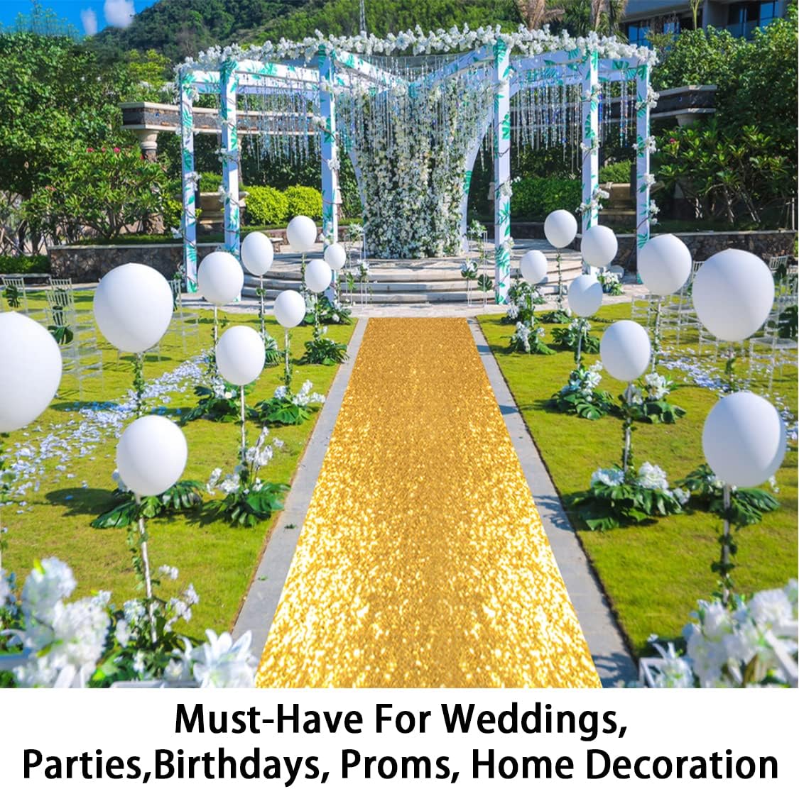 ShinyBeauty 4x20ft Sequined Gold Wedding Aisle Runner