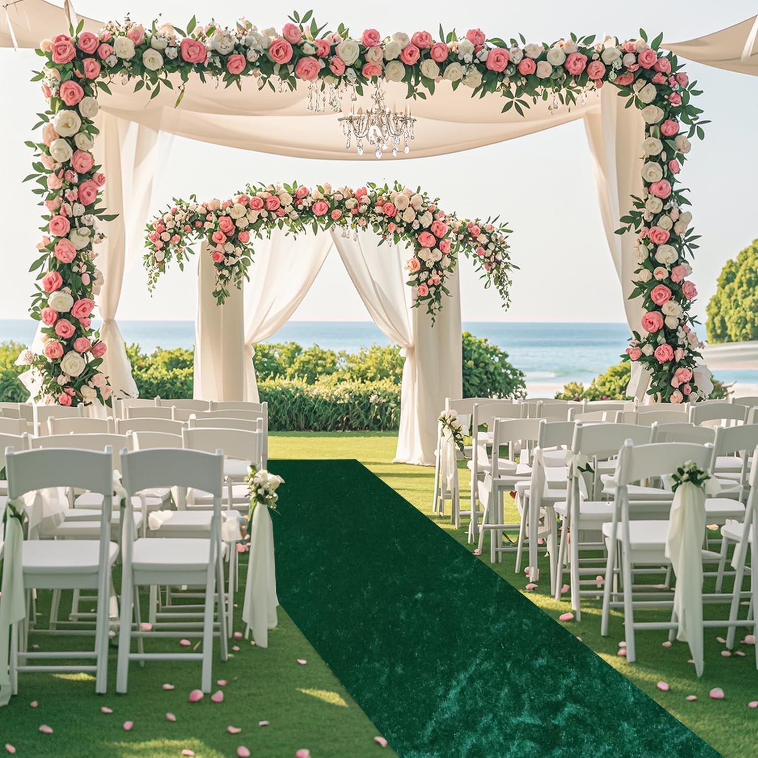 FOTSHARER Green Velvet Aisle Runner 4FTx15FT