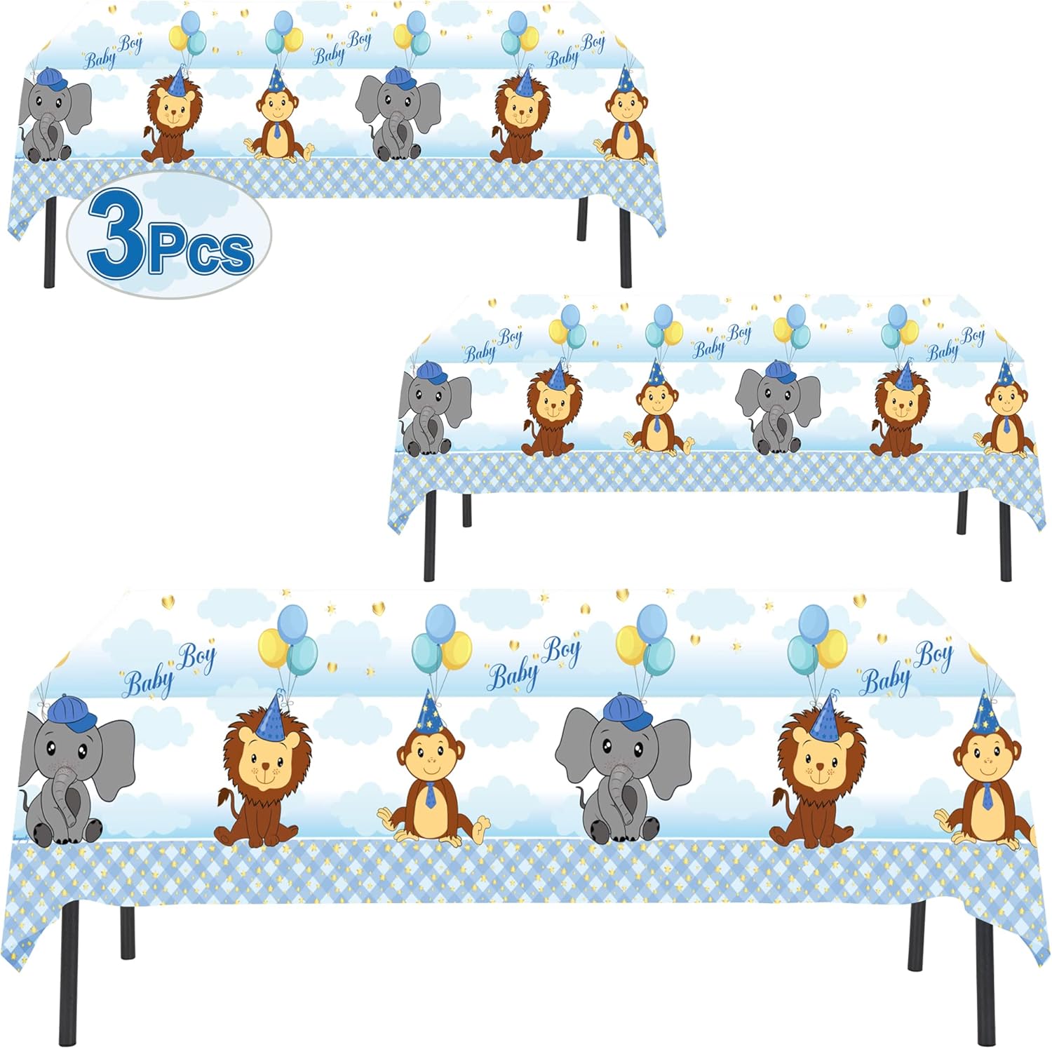 AnapoliZ Baby Boy Tablecloth Set 3 Pcs Rectangular Blue 54x102 Inches