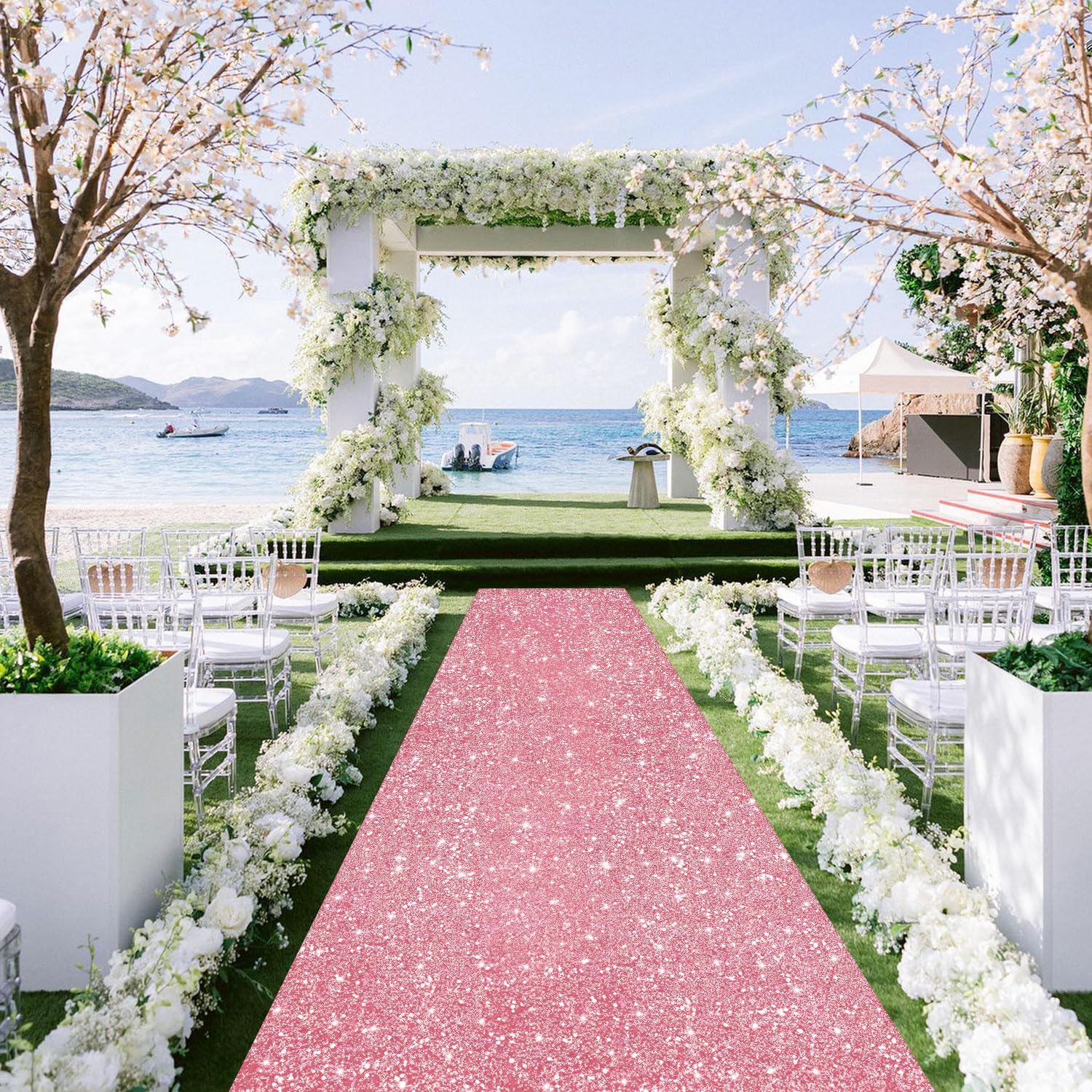 Pink Gold Sequin Aisle Runner 2ft x 15ft for Wedding