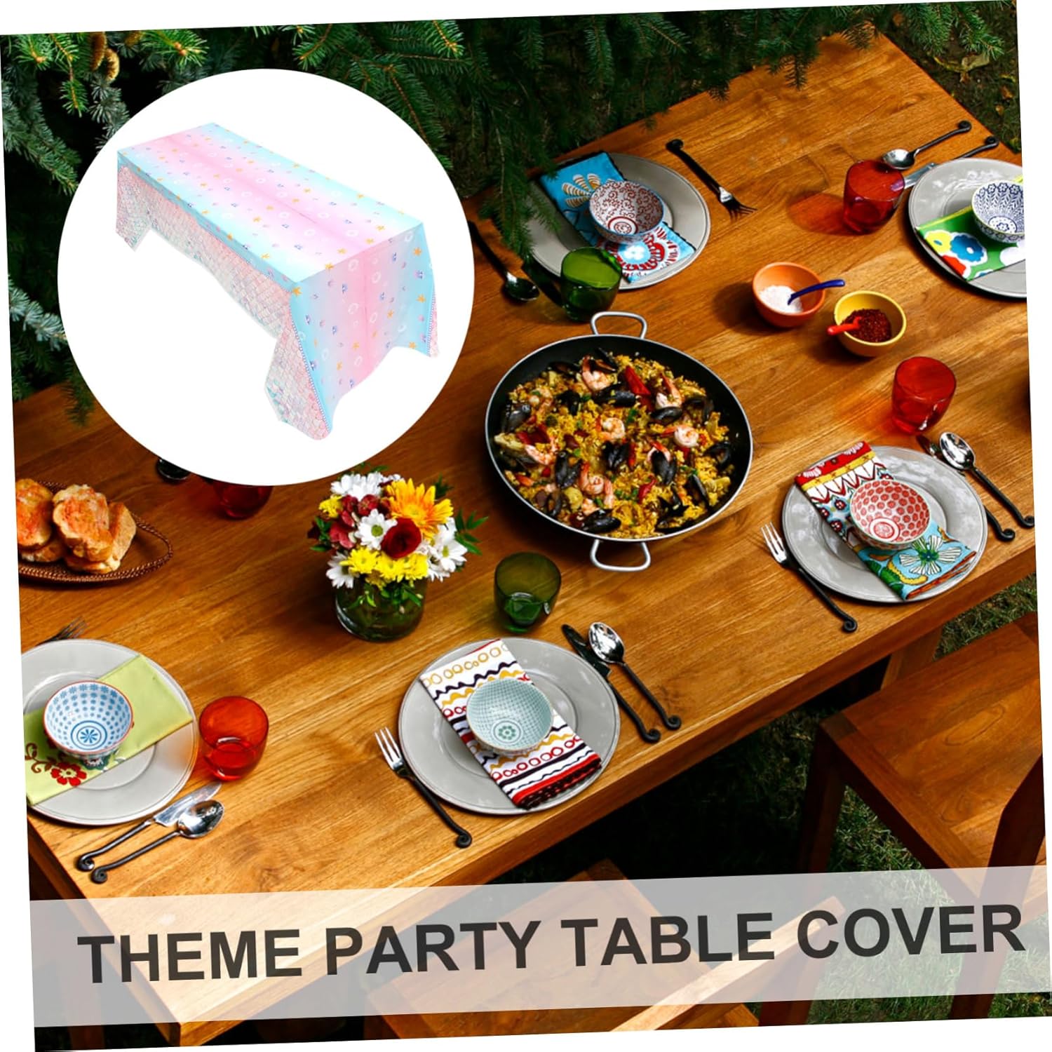 Unomor Mermaid Themed Birthday Tablecloth for Boys and Girls