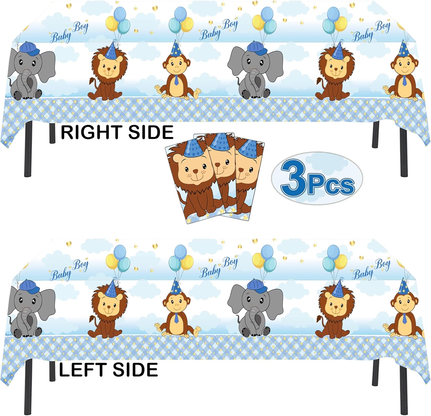 AnapoliZ Baby Boy Tablecloth Set 3 Pcs Rectangular Blue 54x102 Inches