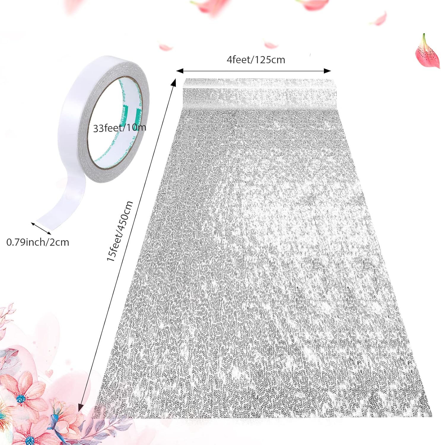 Irenare Glitter Sequin Aisle Runner 4x15 Feet White