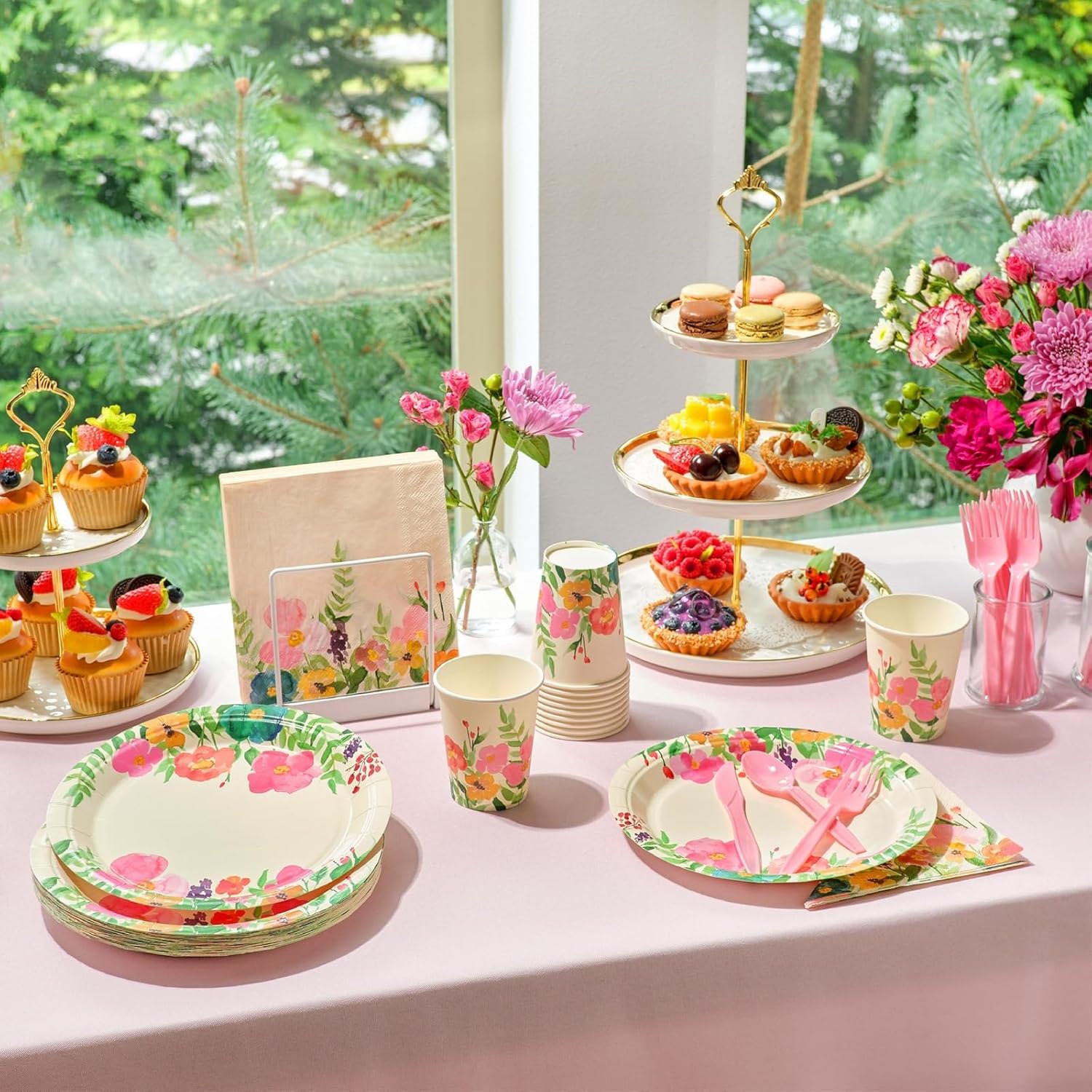 Juvale 144-Piece Floral Paper Plates Napkins Set