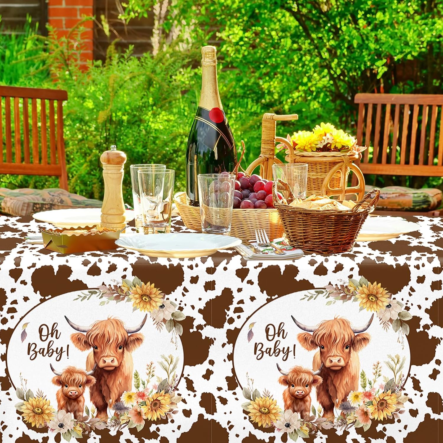 Western Highland Cow Baby Shower Tablecloth 2Pcs 51x866 Inches