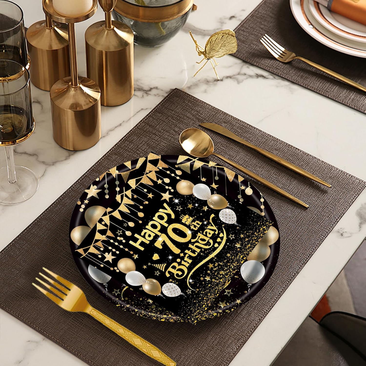 75pcs Black Gold Birthday Party Tableware Set for 25 Guests