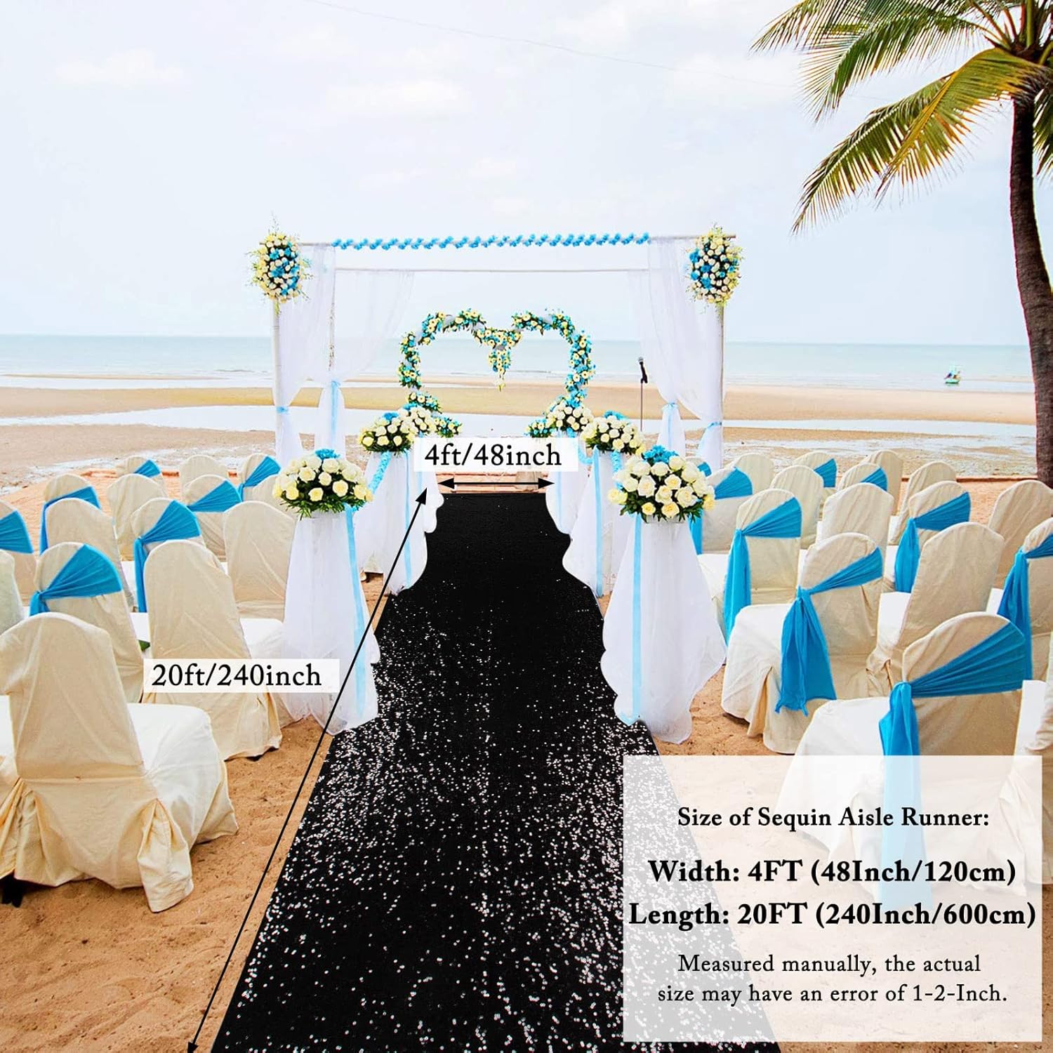 ShinyBeauty Sparkling Sequin Aisle Runner 4FTx20FT Black Glitter Wedding Carpet
