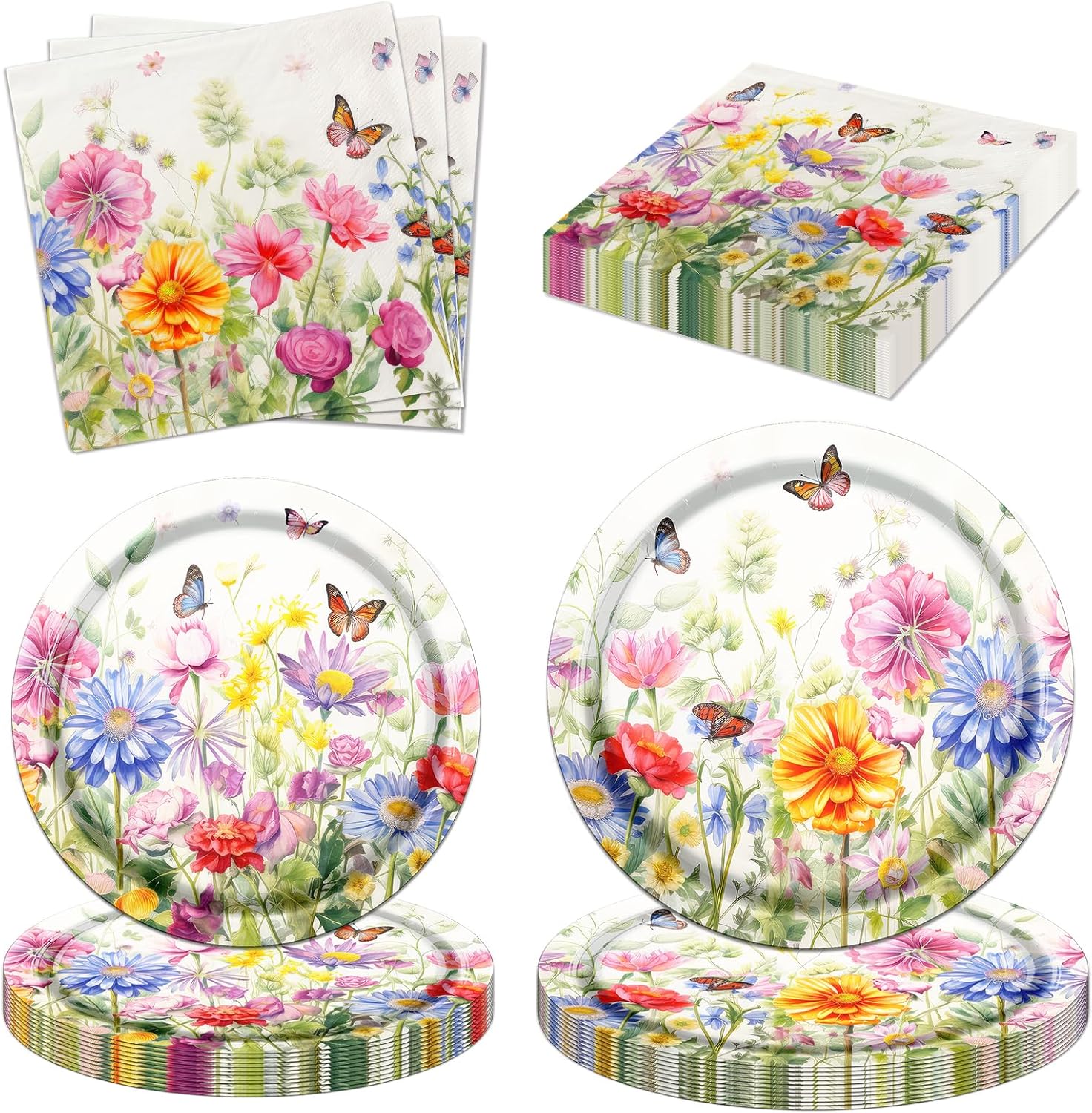 CMUSKO Wildflower Party Decor Set 60Pcs Plates Napkins
