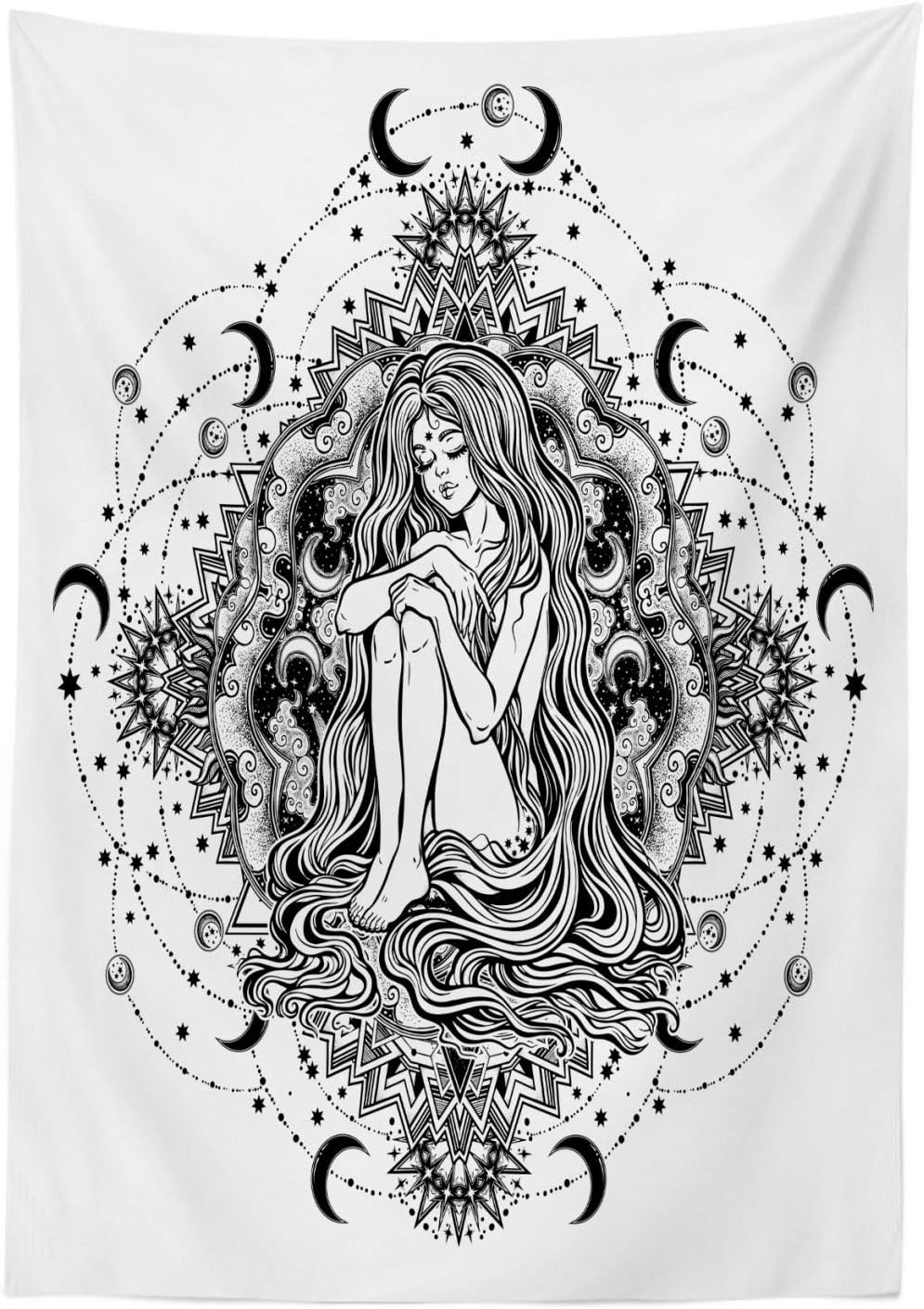 Ambesonne Bohemian Tablecloth 58x84 Charcoal Grey and White