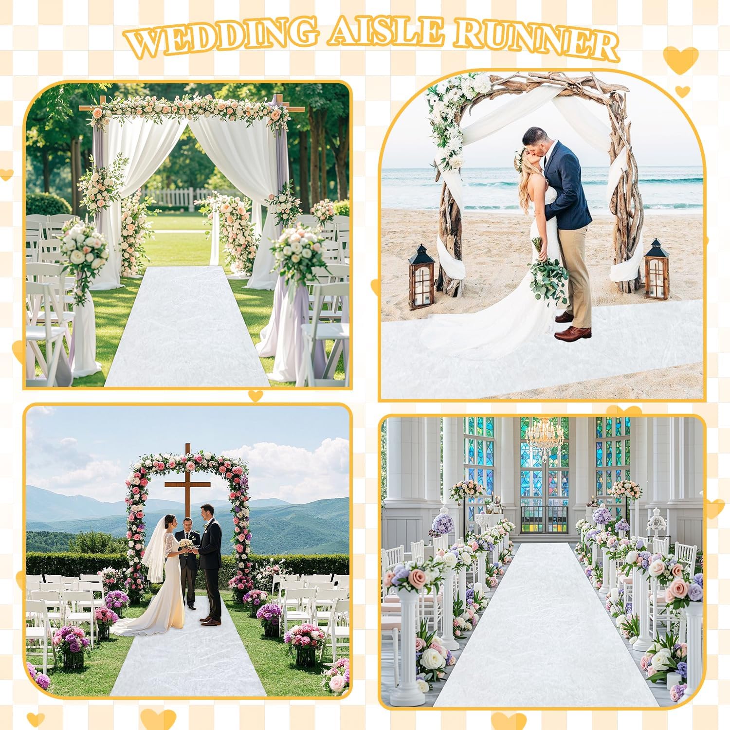FOTSHARER White Wedding Aisle Runner Rug 4FTx15FT