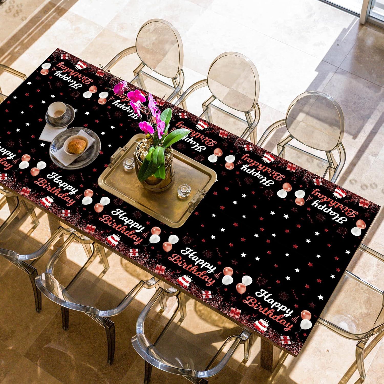 Happy Birthday Tablecloths 3Pcs Red Black Plastic Waterproof