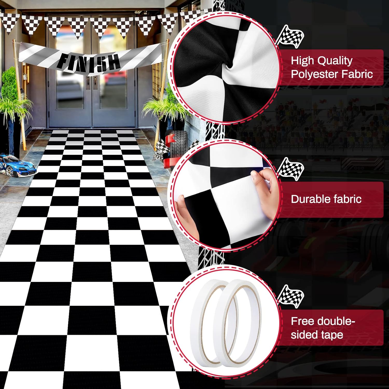 Fabbay 2 Pcs Halloween Party Aisle Runner Checkered Pattern Polyester
