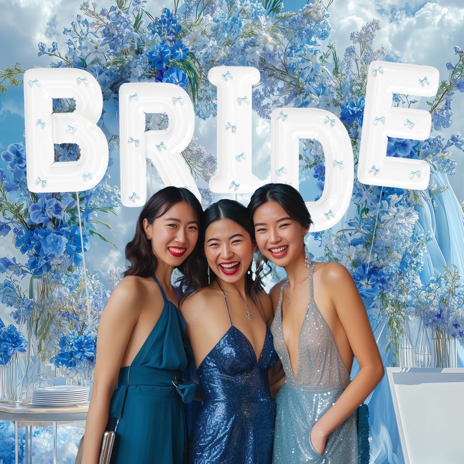 BRIDE Letter Balloons Blue Bows Set 40 Inch