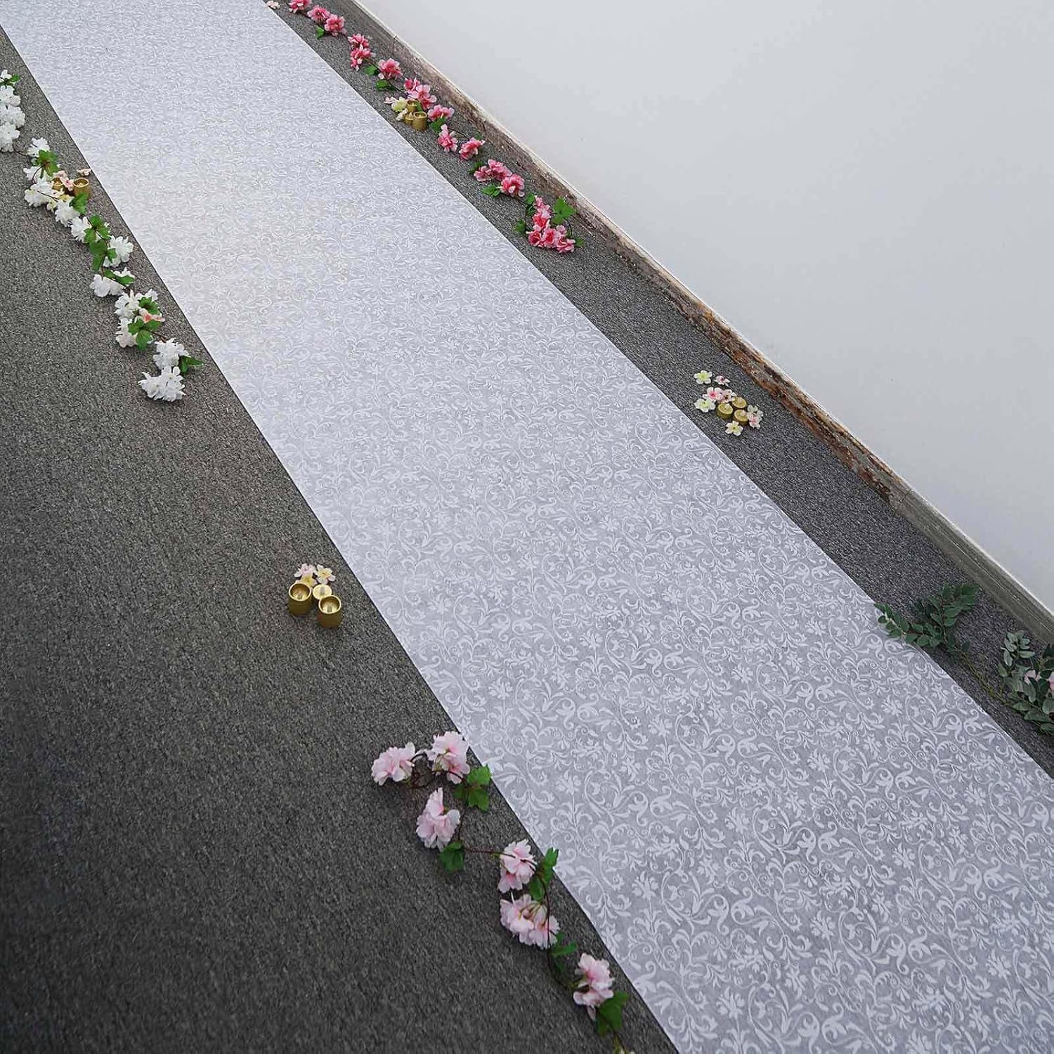 Efavormart 36 x 100ft White Floral Lace Aisle Runner