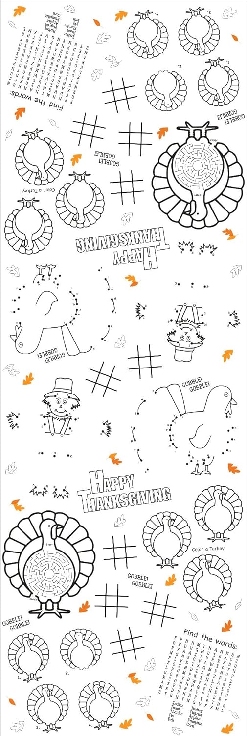 Creative Converting Thanksgiving Kids Activity Tablecover 54x88 White