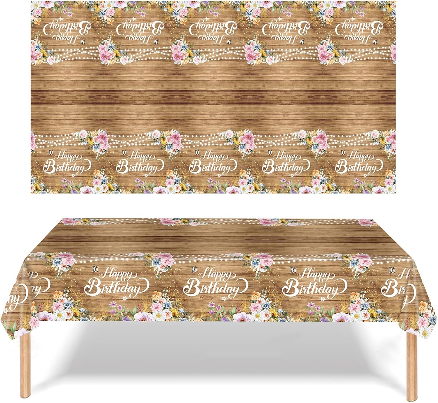 3 Pack Wood Grain Tablecloths for Rectangle Table 54x108 Inch