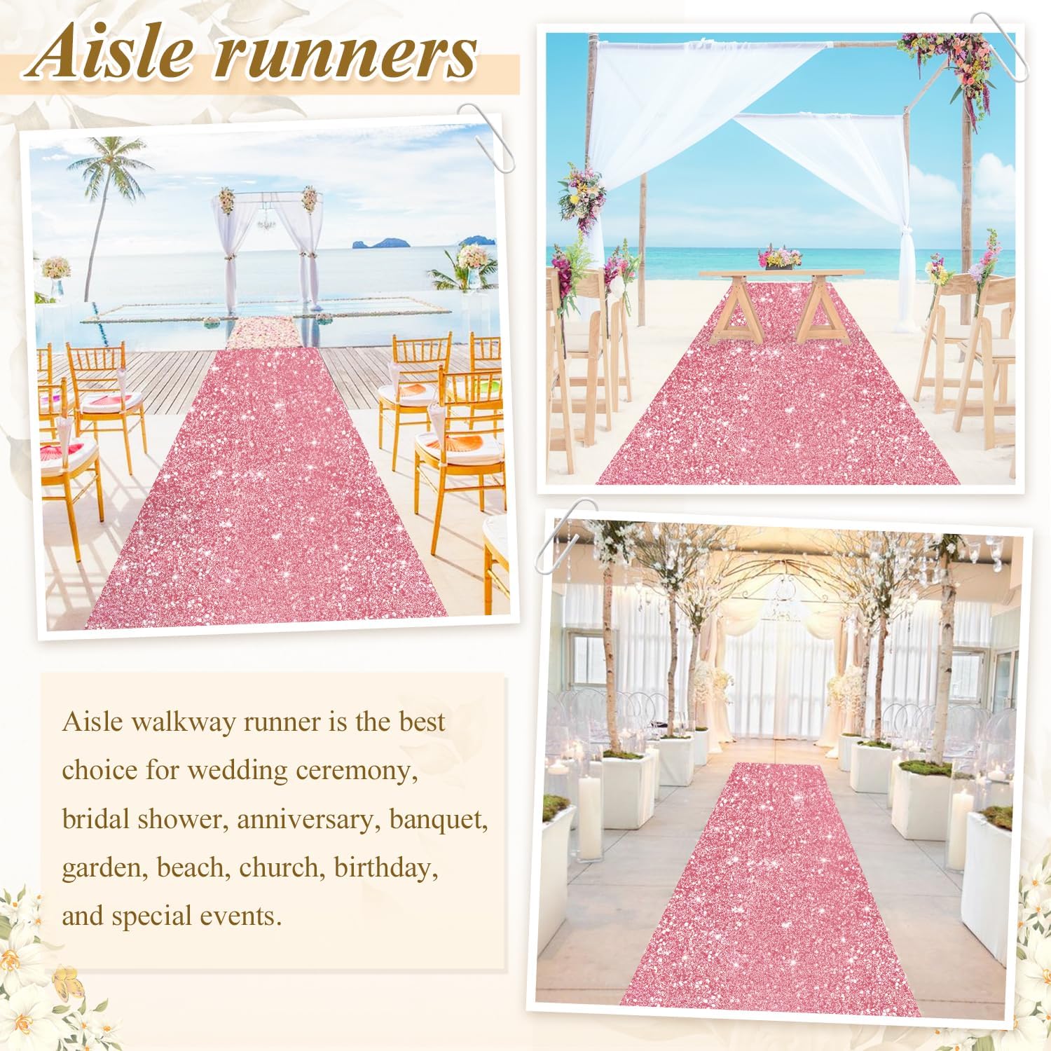 Pink Sequin Aisle Runner 4x25FT Wedding Carpet Runner