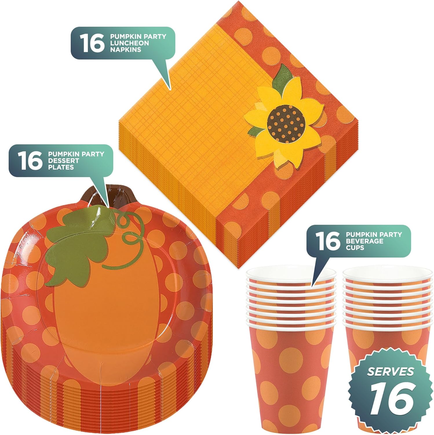 Pumpkin Shaped Plates Napkins and Cups Fall Party Set