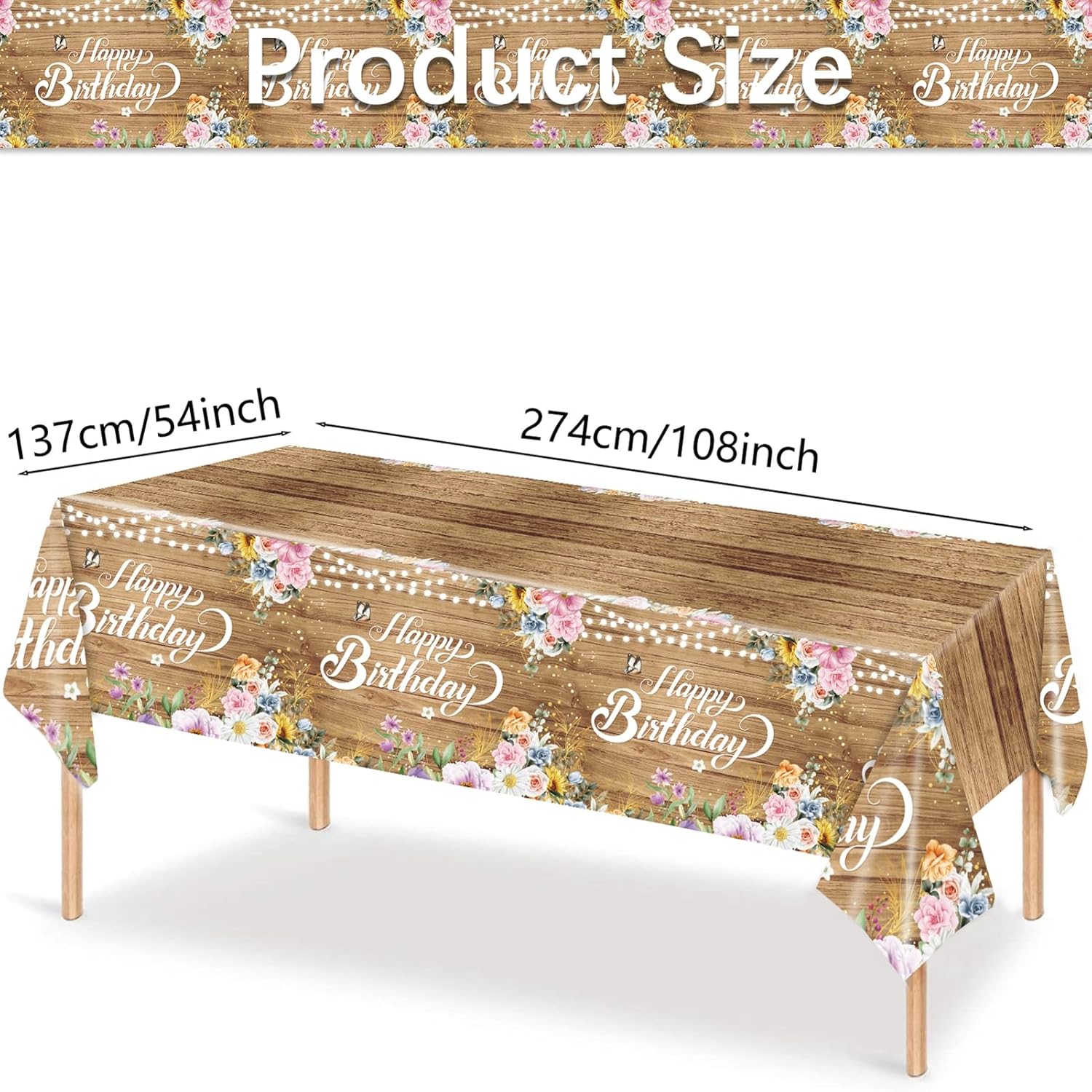 3 Pack Wood Grain Tablecloths for Rectangle Table 54x108 Inch