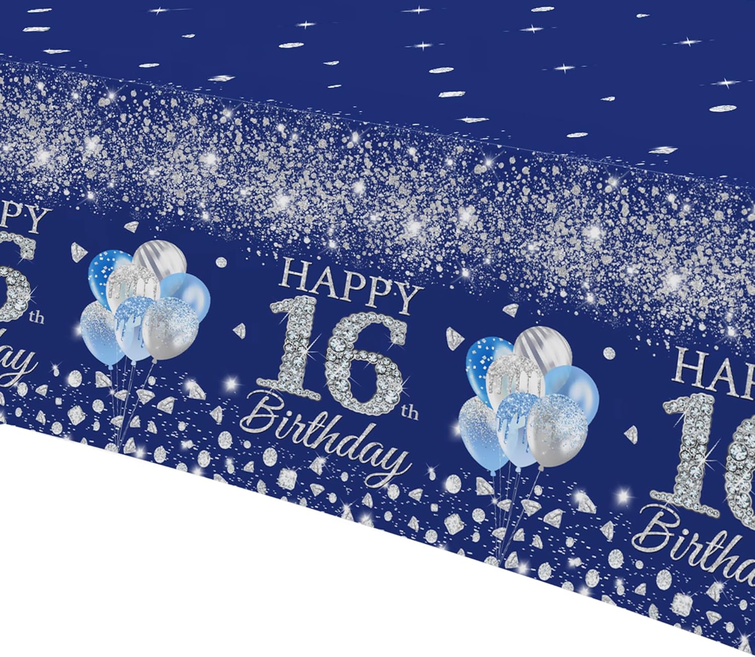 16th Birthday Tablecloth Set 3pcs Silver Blue