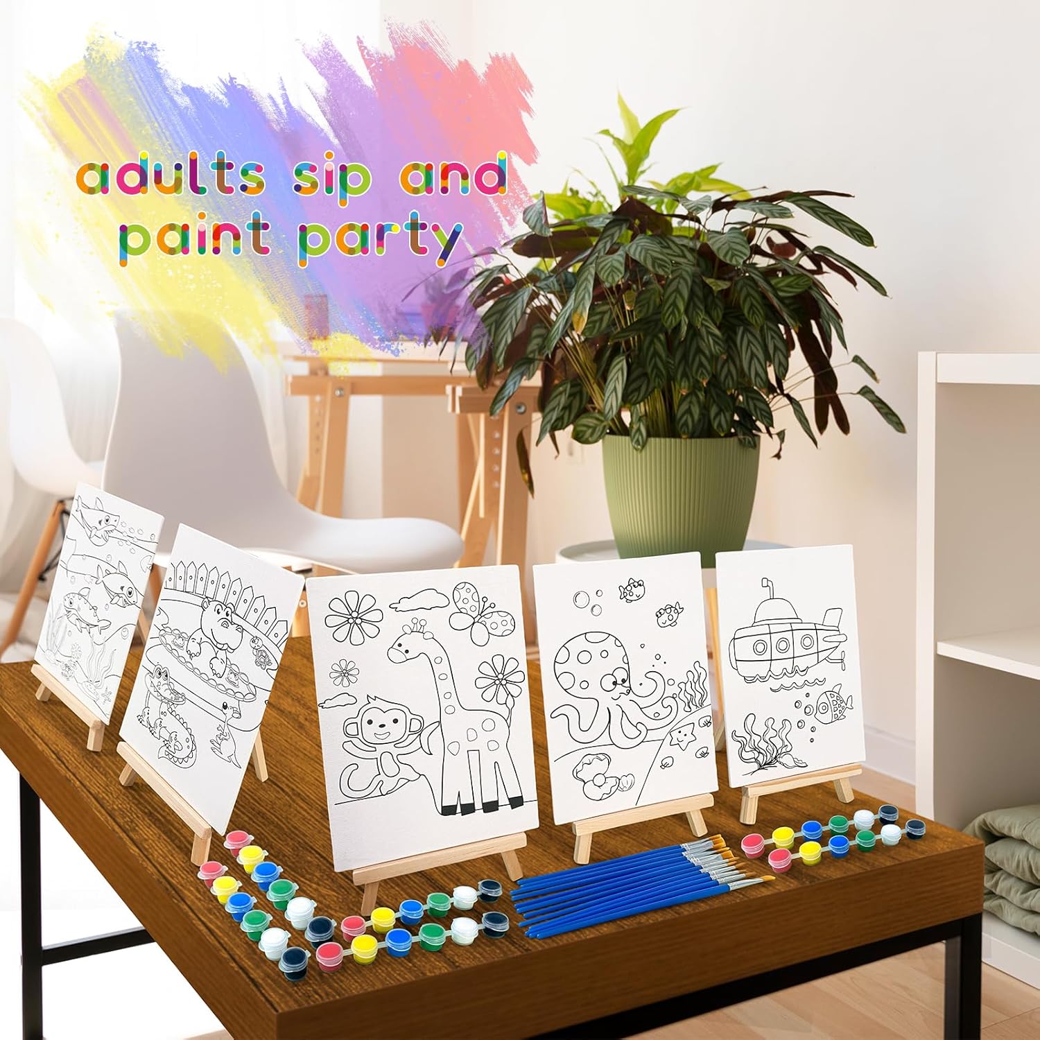 48PCS Kids Paint Art Set with Canvas and Easel