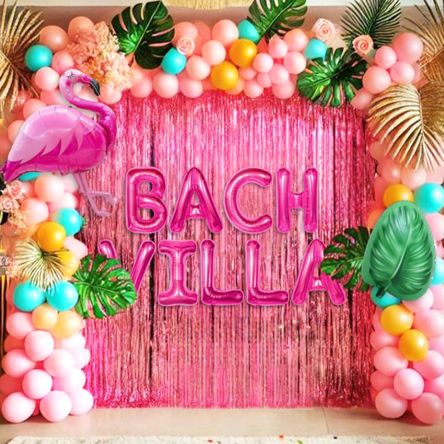 Bach Villa Balloon Banner Flamingo Palm Tree Decor