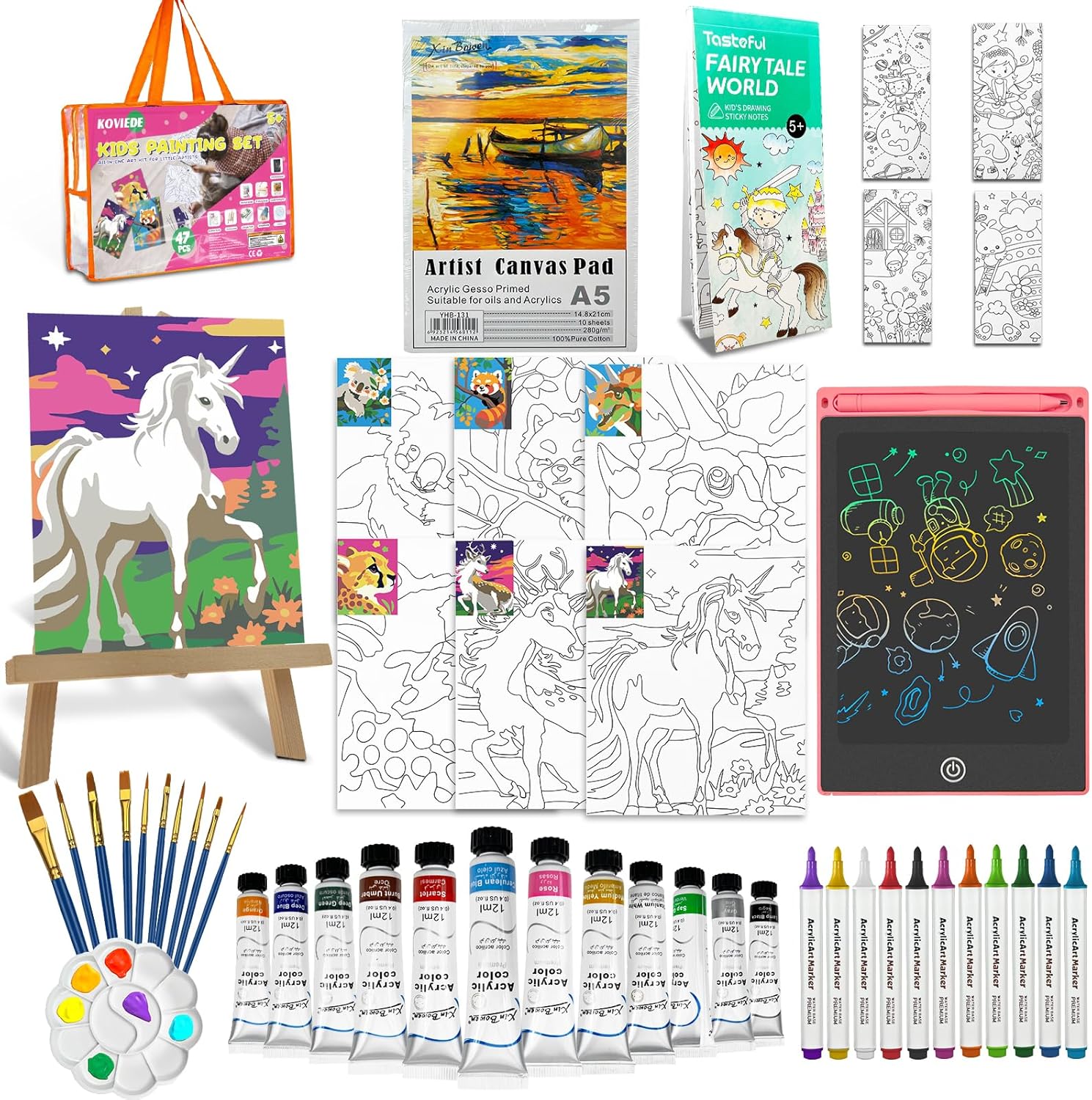 KovieDe 48 Piece Kids Paint Set with Art Supplies