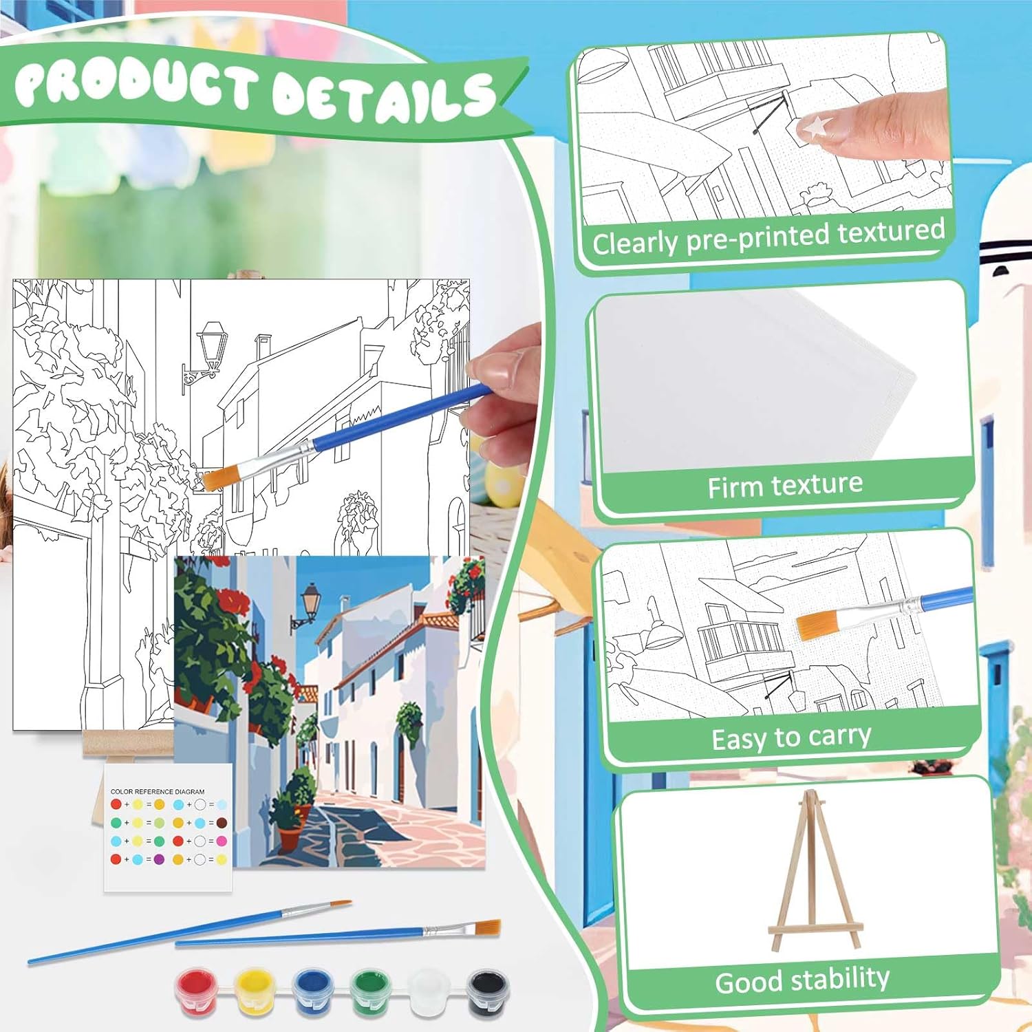 Tenceur 12 Pre-Drawn Canvas Painting Sets for Kids and Adults