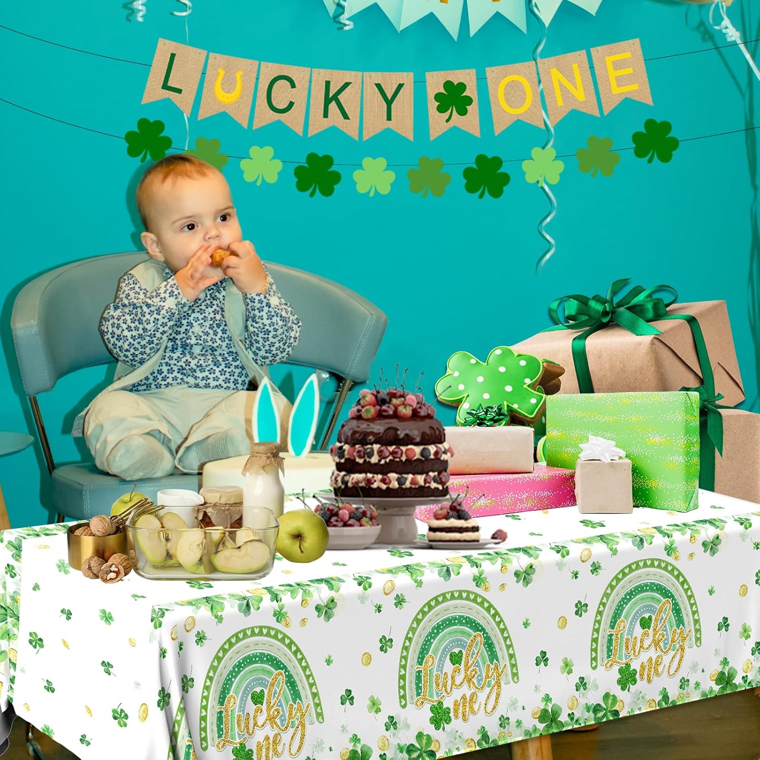 Lucky One Birthday Decorations Tablecloth 3pc Set