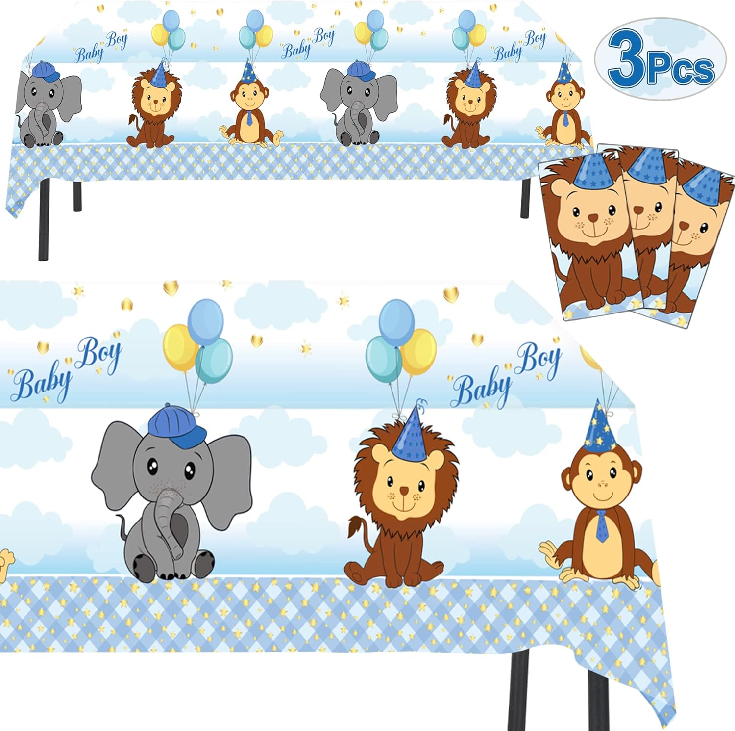 AnapoliZ Baby Boy Tablecloth Set 3 Pcs Rectangular Blue 54x102 Inches