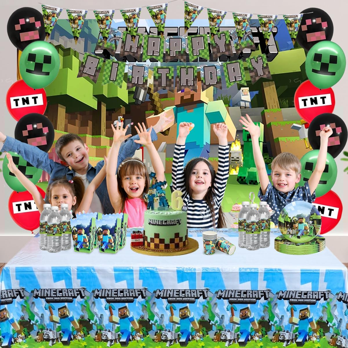 Pixel Miner Craft Birthday Party Decor Kit for 10