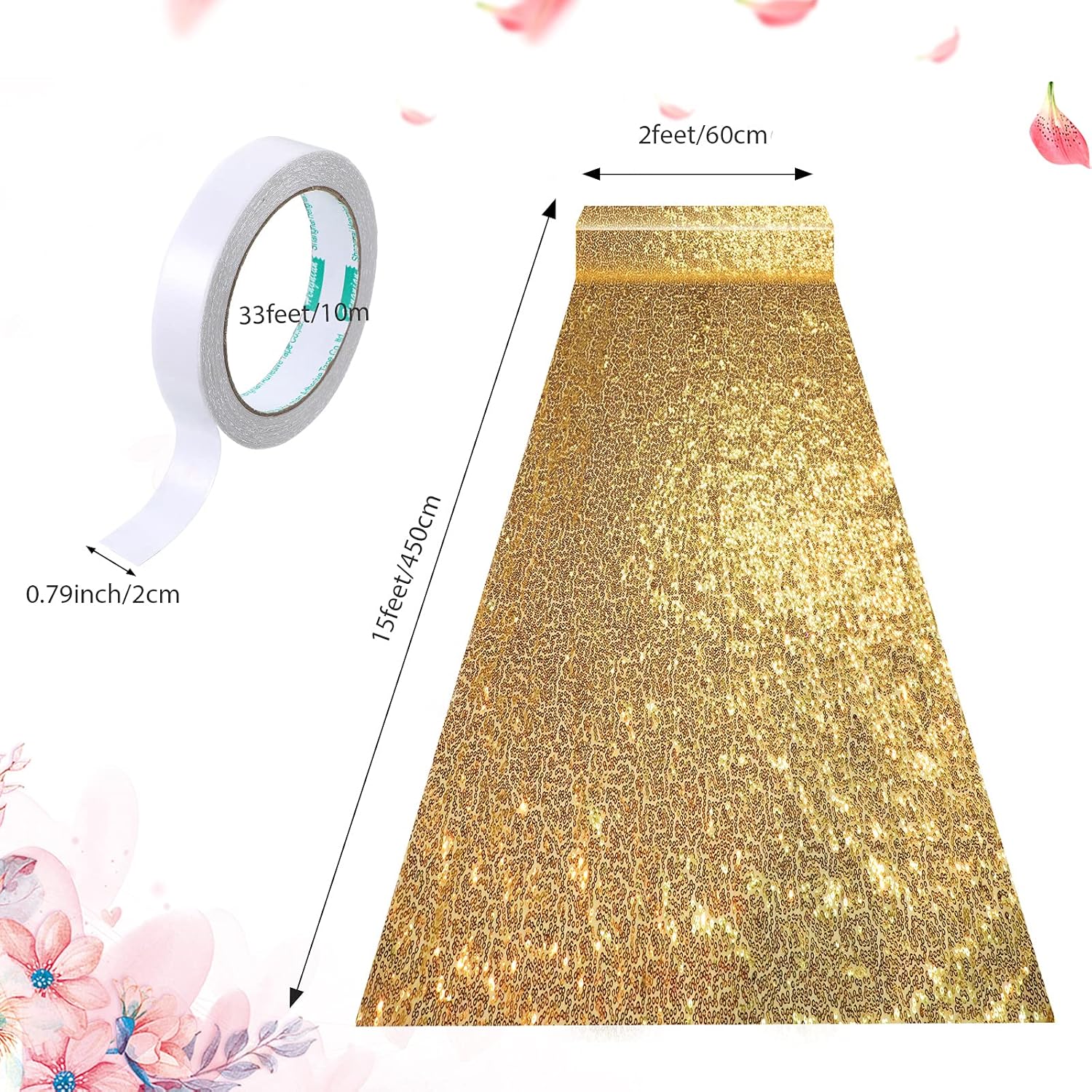 Irenare Gold Glitter Aisle Runner Wedding Carpet 2x15ft