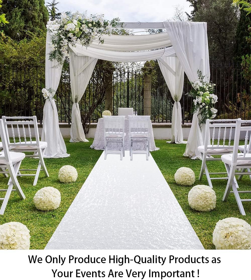 ShiDianYi White Aisle Runners for Weddings 24Inchx15FT Sequin Carpet Runner