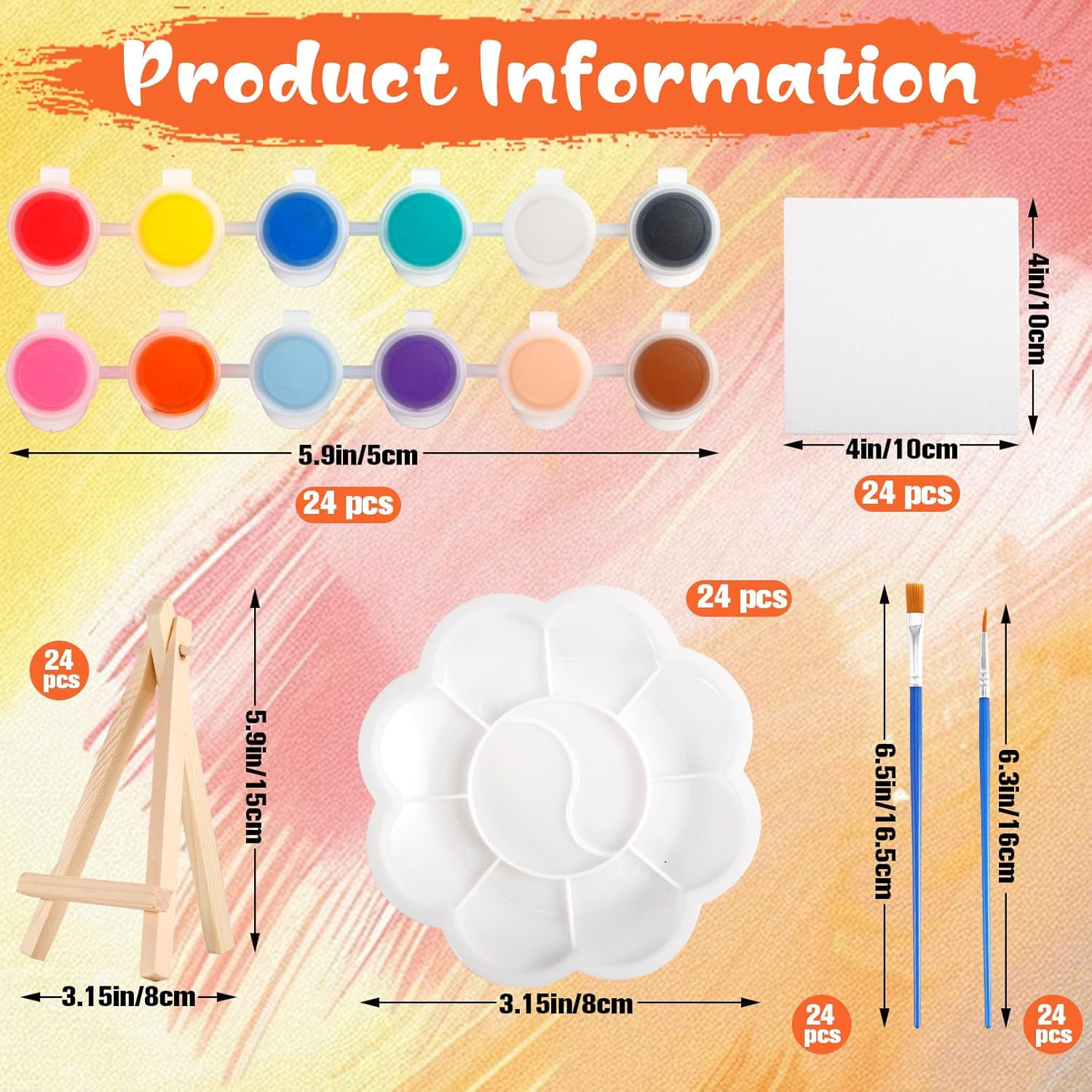 24 Pack Mini Canvas Boards and Easel Paint Set