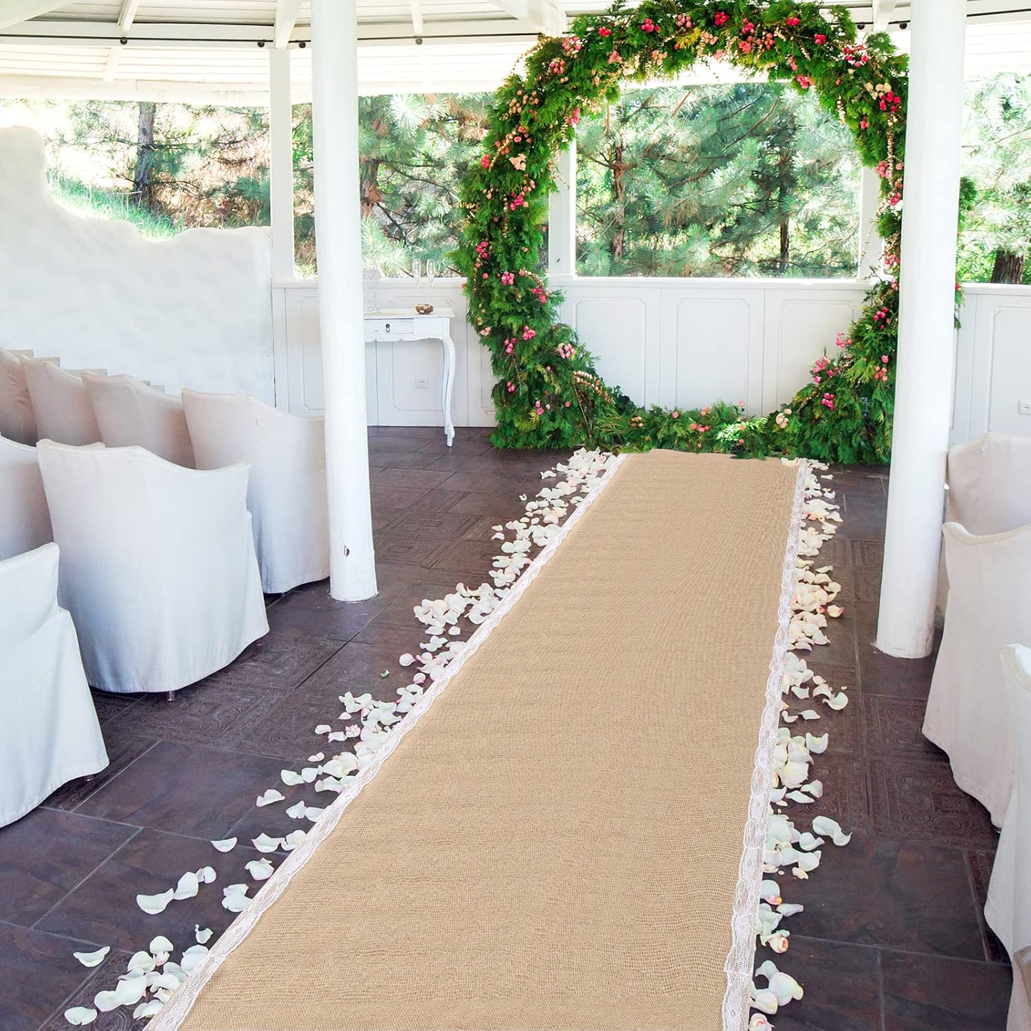 Tudomro Burlap Lace Aisle Runner for Weddings