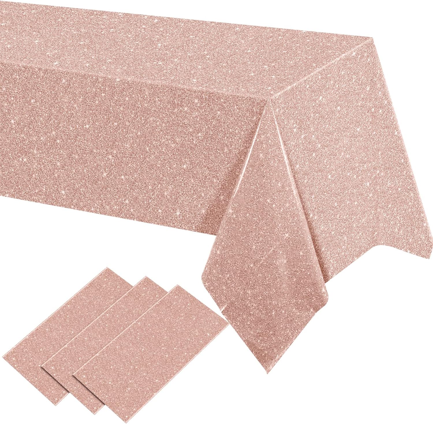 3 Pcs 54 x 108 Inch Pink Rose Gold Tablecloths for Parties