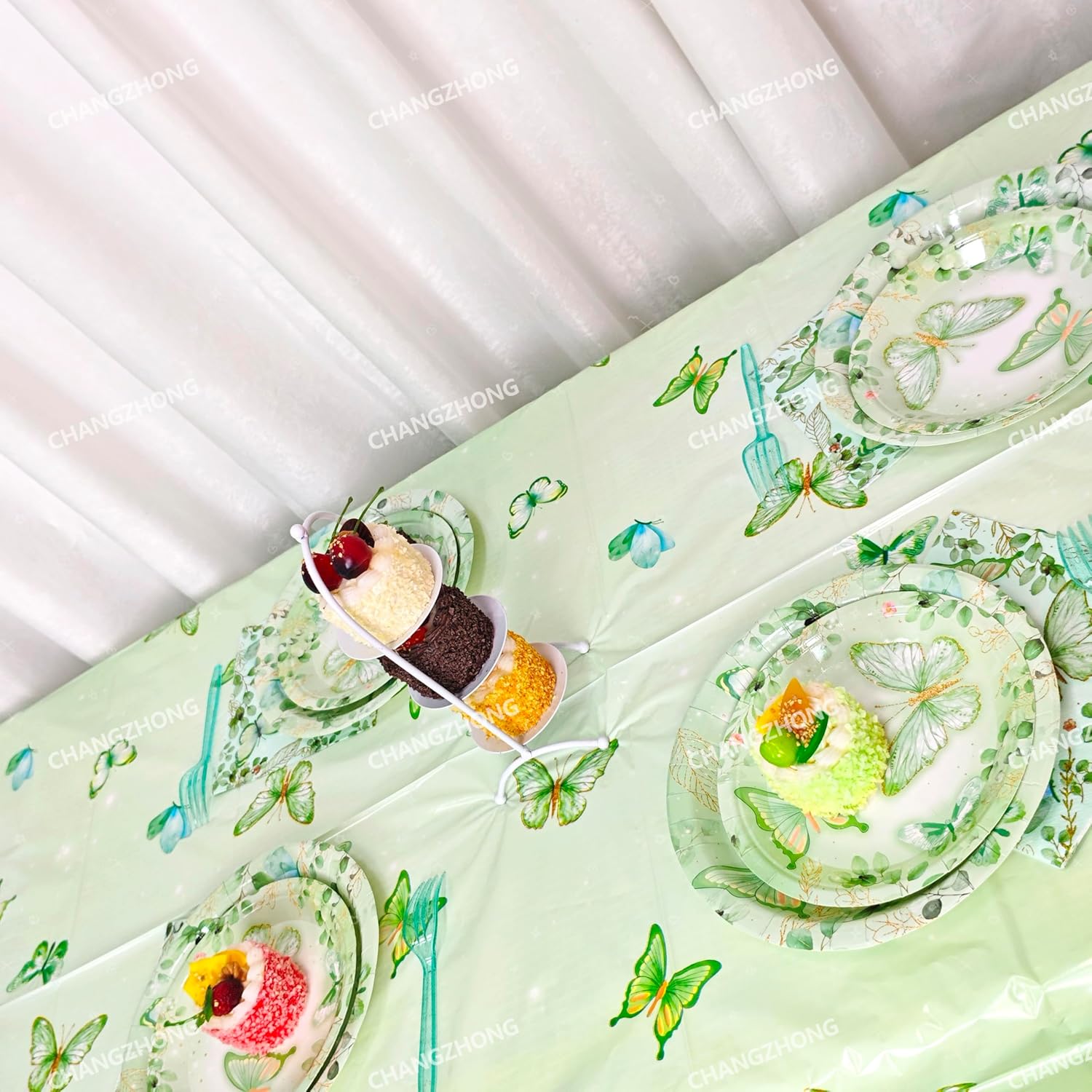 CHANGZHONG Green Butterfly Tablecloths 3 pcs 54x108 inch